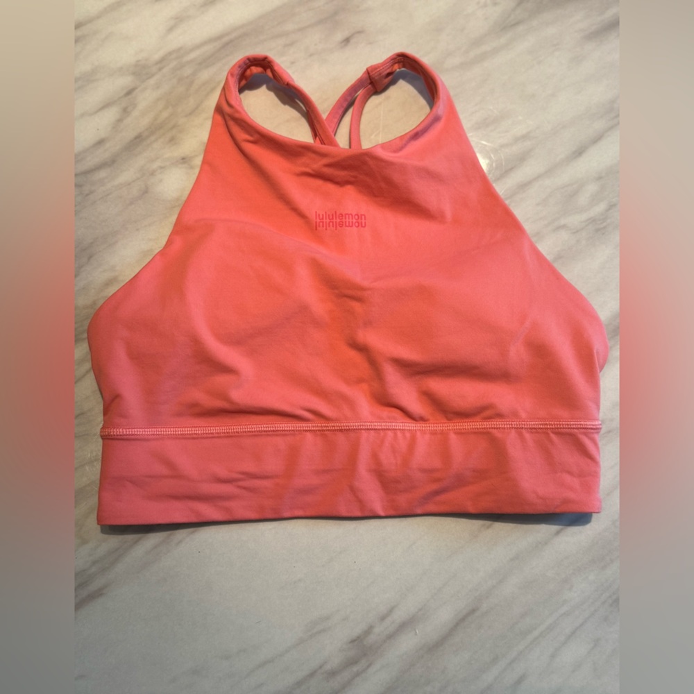 Coral Lululemon Energy High Neck Long Line sports bra Size 8 with pads